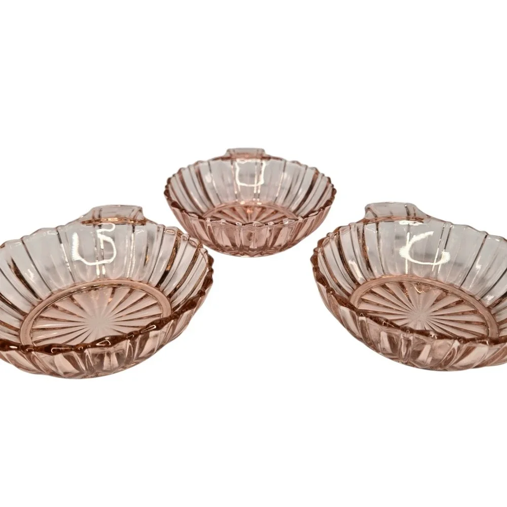 Anchor Hocking Fortune Pink Depression Glass Handled Nappy Bowls Set of 3